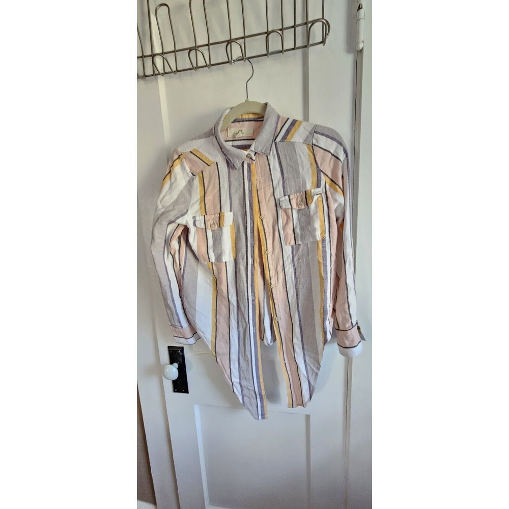 Thread & Supply Shirt Womens Small Button Up Tie Waist roll tab sleeves